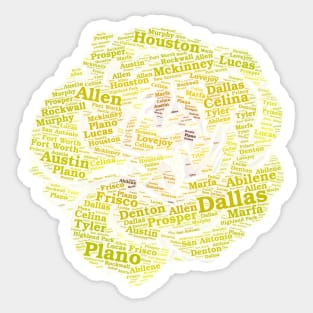 Yellow Rose of Texas Cities Towns Word Cloud Sticker